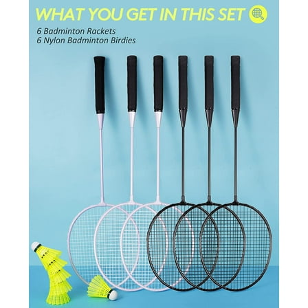 Badminton Rackets Set of 6 for Beginners and Casual Players