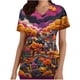 thumbnail image 1 of Tops Cortos para las Mujeres, Cuello en V Imprimido Halloween Manga Corta Ropa de Trabajo con Bolsillo, Poliéster Casual, 1 of 5
