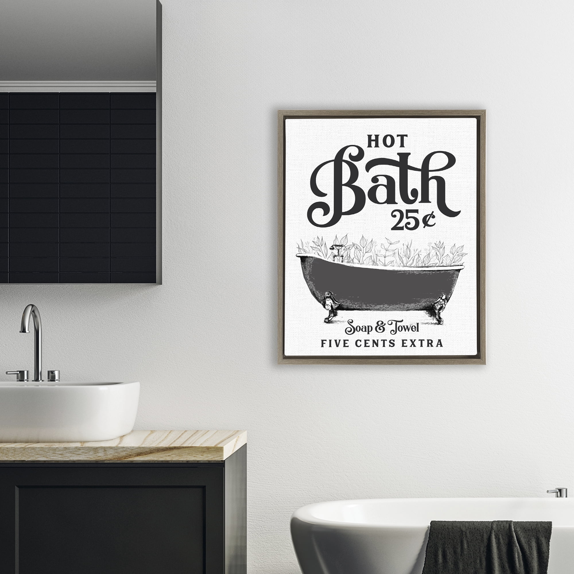 Hot Bath with Bubbles Brown Framed Floater Canvas Wall Art, design by Lettered and Lined