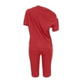 thumbnail image 4 of Tbopshirt Women's 2 Piece Outfits Women's Summer Women's Fashion Casual Solid Color Fashion Casual Breasted One-shoulder Loose Short-sleeved Shorts Suit Wide Leg Pants, 4 of 5