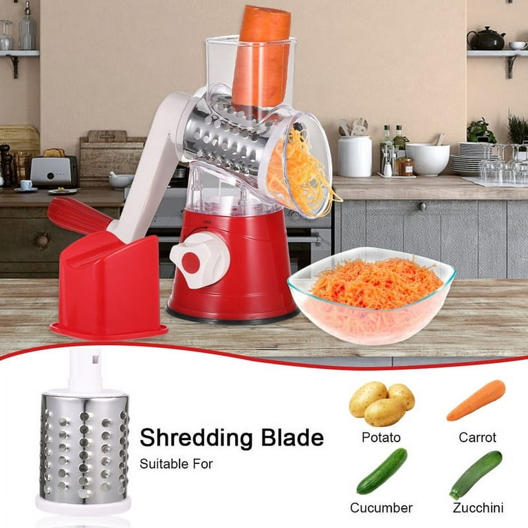 Restaurantware Met Lux Red Rotary Cheese/Vegetable Grater - with 3 Blades - 1 Count Box