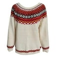 thumbnail image 4 of Wdgfv Holiday Women's Pullover Sweater Women's Soft Knit Pullover Sweater Color Block Round Neck Loose Fit Cozy Winter Fall Fashion Tops Comfortable Stretchy, 4 of 4