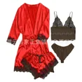 thumbnail image 3 of Nuevo 4 unids/set de ropa para el hogar, bata de moda para dormir, pijamas para mujer, falda, ropa de dormir de encaje satinado con seda, bata, pantalones de pijama sexis, 3 of 5