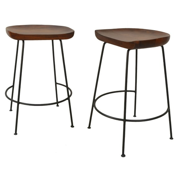 Contemporary Home Living Set of 2 Chestnut Brown and Black Counter Stools with Curved Seat 24.5"