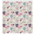 thumbnail image 3 of Valentines Day Shower Curtain, Colorful Heart Motifs and Cup of Coffee with Romantic Words, Fabric Bathroom Set with Hooks, 69W X 75L Inches Long, Eggplant and Multicolor, by Ambesonne, 3 of 3