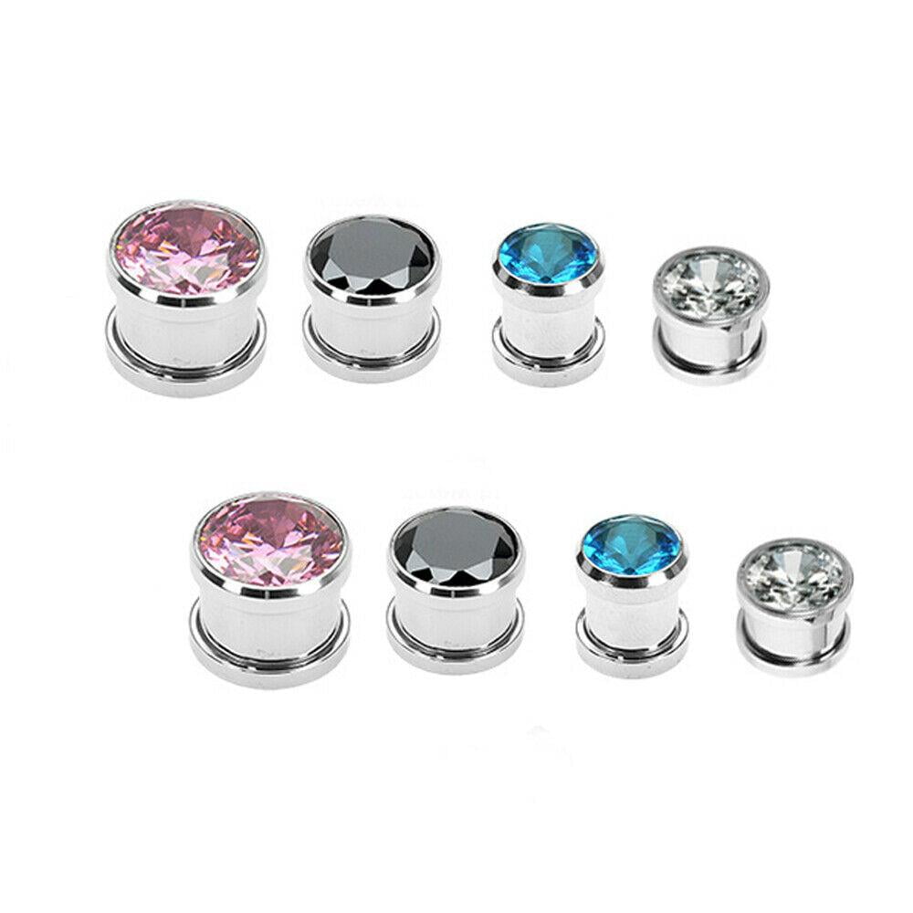 EG GIFTS Surgical Steel Plug with Prong Set Clear Gem with O-Ring