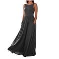 thumbnail image 4 of Bxsruta Womens Maxi Dress Casual Long Flowy Summer Sundress Sleeveless Crew Neck Pleated Dresses, 4 of 8