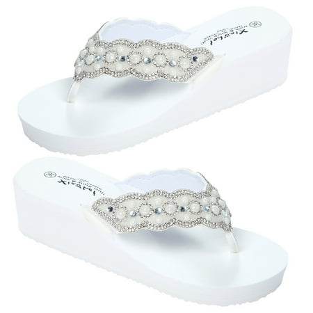 

NICEXMAS 1 Pair Non-slip Beach Shoes Slipsole Shoes Flops Pearl Diamond Shoes for Summer Women Wearing (White Size 40 25.0CM 8US 5.5UK 39EU 9.825Inch)