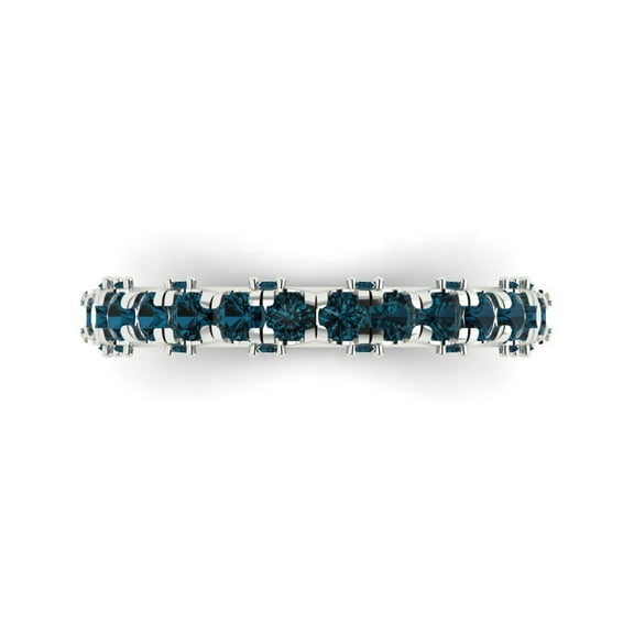 3.13 ctw Wedding Band for Women - 18K White Gold Natural London Blue Topaz Stackable Eternity Ring