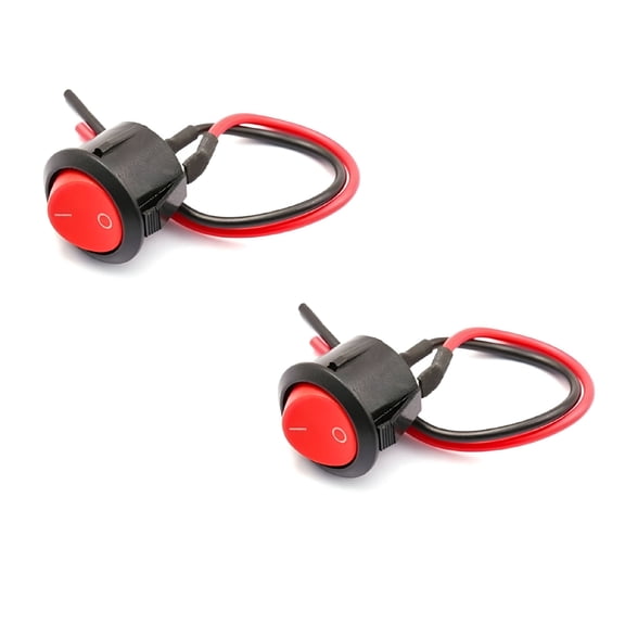 GJX 2x Red Round Circle ON/OFF Rocker Toggle Flip Switch w/ Pre-attached Wire 3/4"
