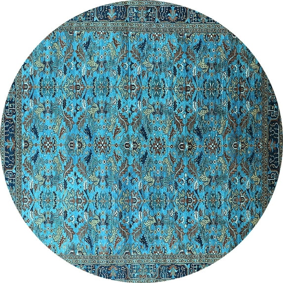 Ahgly Company Indoor Round Oriental Light Blue Industrial Area Rugs, 7' Round