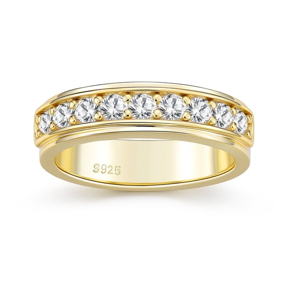 SFTING Men Wedding Band 925 Sterling Silver Rings for Men Round 5A Zirconia Gold Plated Size 12