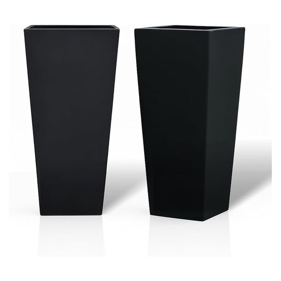 27" Tall Planters, Set of 2 – Black Outdoor Planter for Front Porch & Tall Plants, Weather-Resistant, with Drainage Hole & Rubber Plug (No Plants Included) (Black-2pcs)