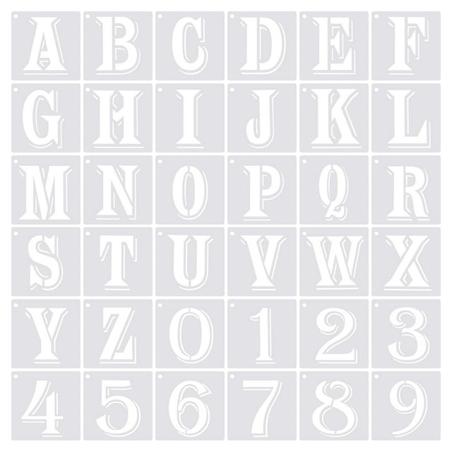 Unique Bargains 3 Inch Letter Number Stencils 4' Width Alphabet Numbers Templates Set with Ring Shadow, White 36 Pack