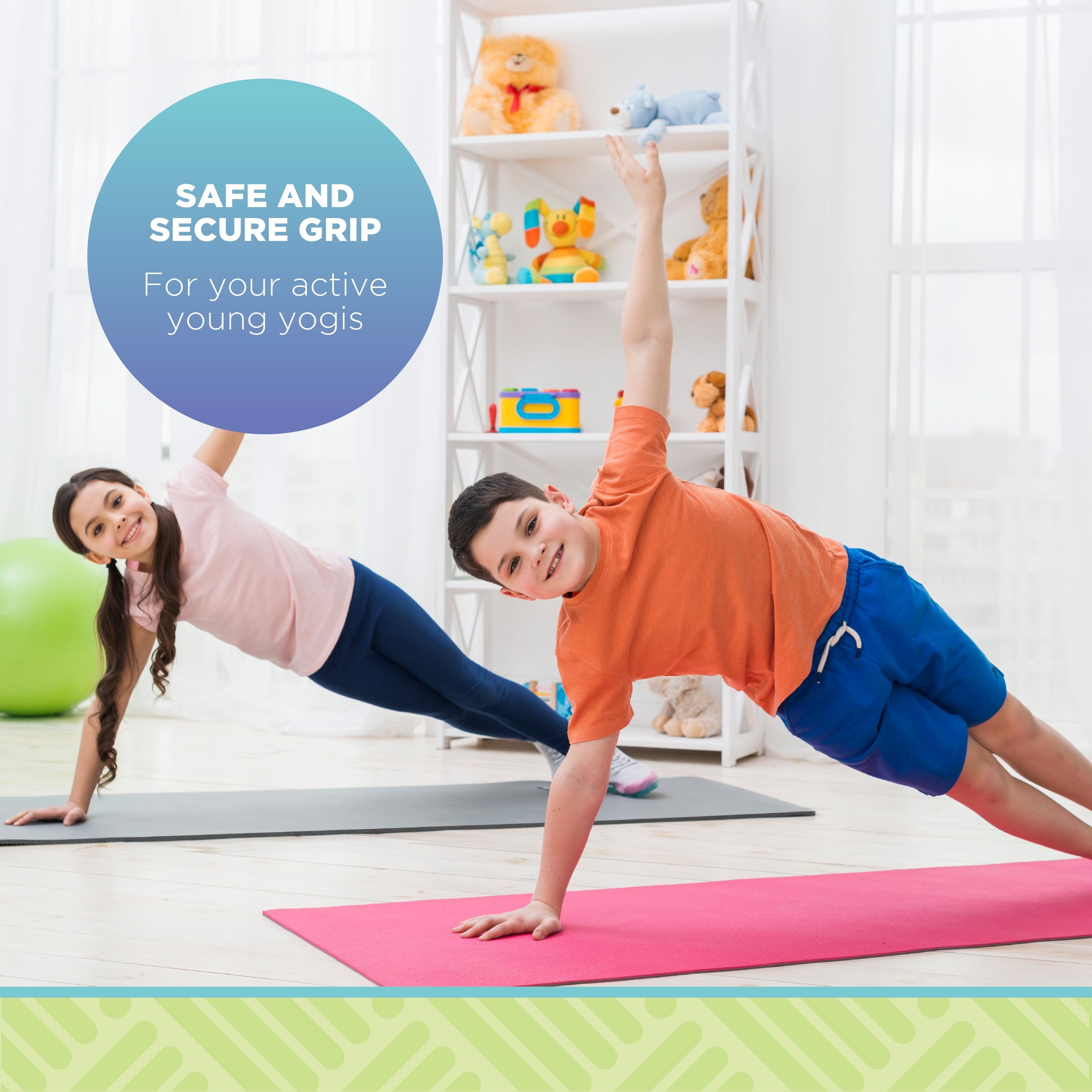 Sticky 60" x24" Yoga Mat - 3mm Thick Comfortable Workout Floor Mat for Kids - Foldable Yoga Mat for Yoga, Pilates, Gym and Stretching, Jungle