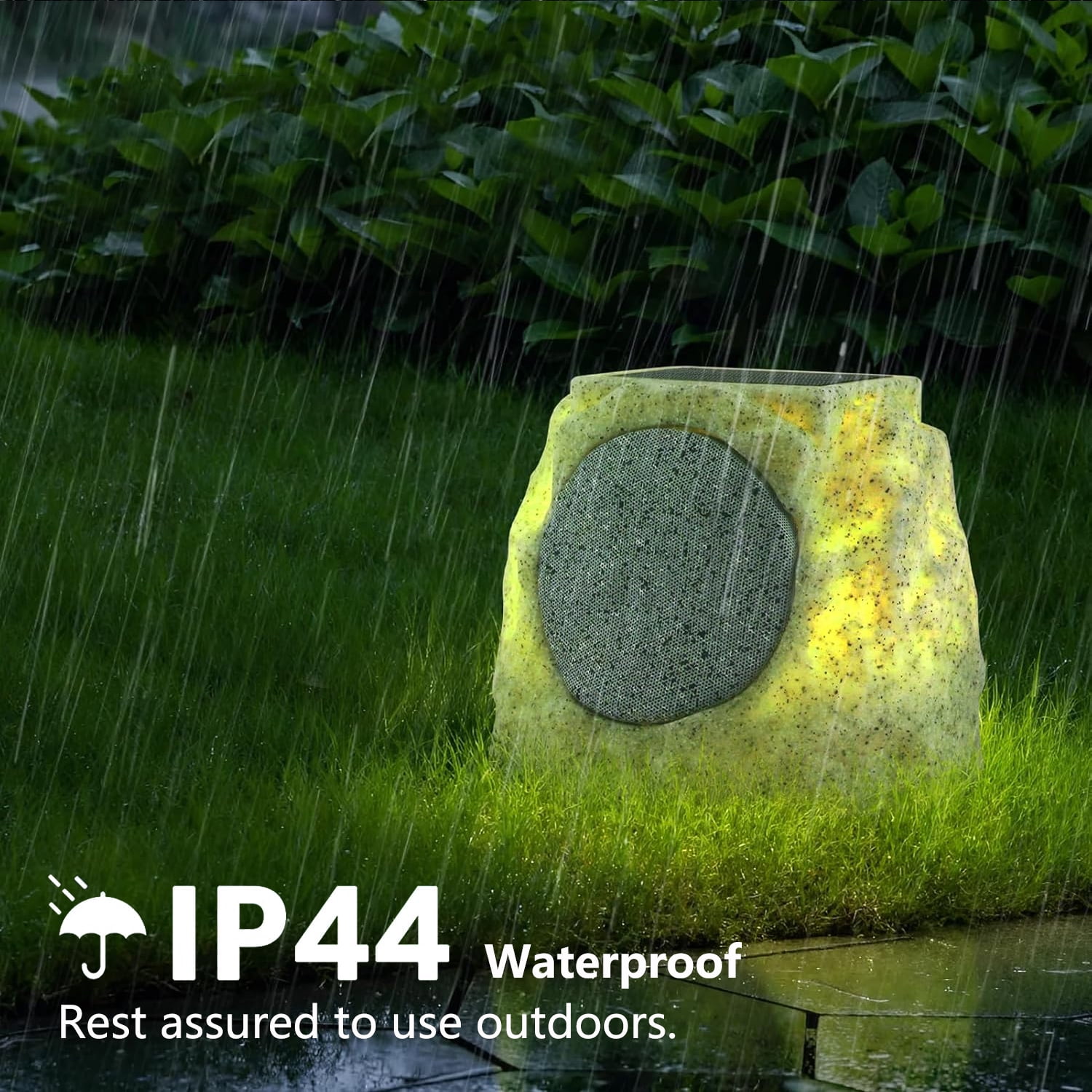 Postlucky 2 Pack Outdoor Solar Rock Speakers, Bluetooth, TWS Pairing, RGB LED Flashing, USB Charging, Waterproof, 7.3" Gray