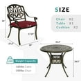 thumbnail image 3 of MEETWARM 3 Piece Patio Bistro Set, Outdoor All-Weather Cast Aluminum Dining Furniture Set Includes 2 Cushioned Chairs and a 35.4” Round Table with Umbrella Hole for Garden Deck, Chili Red, 3 of 7