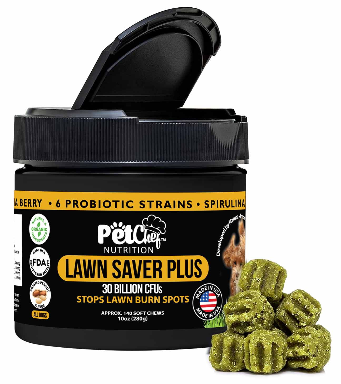 Pet Chef Nutrition Lawn Saver Plus Soft Chews for Dogs Reduces Grass Burn Spot from Pee