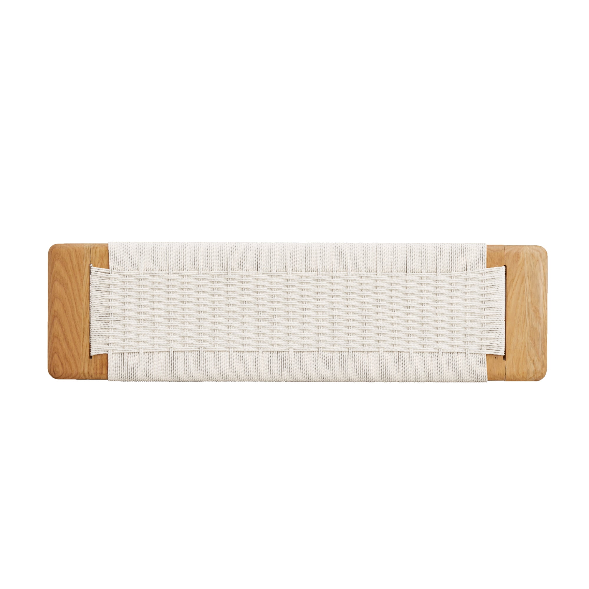 MAYEERTY Design Natural Oak Wood Dining Bench – Handwoven Cane Seat for Dining Room, Bedroom, or Bathroom (White)