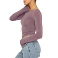 thumbnail image 3 of Nygoyerh Women Cropped Tops Solid Color Blouse Crew Neck Long Sleeve Casual Tops Show Navel T-Shirt Slim Clothes, 3 of 6