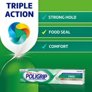 Poligrip Free Denture Adhesive Cream, Strong All-Day Hold, Food Seal, 2.4 Oz