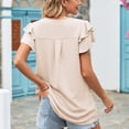 thumbnail image 4 of Apricot XL Summer V-Neck Ruffle Sleeve Blouse - Pure Color Loose Fit Short Sleeve Top for Women, 4 of 6