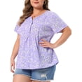 thumbnail image 4 of Agnes Orinda Women's Plus Size Peplum Tops Floral Half Placket Short Sleeves Casual Blouses 3X Light Purple, 4 of 6