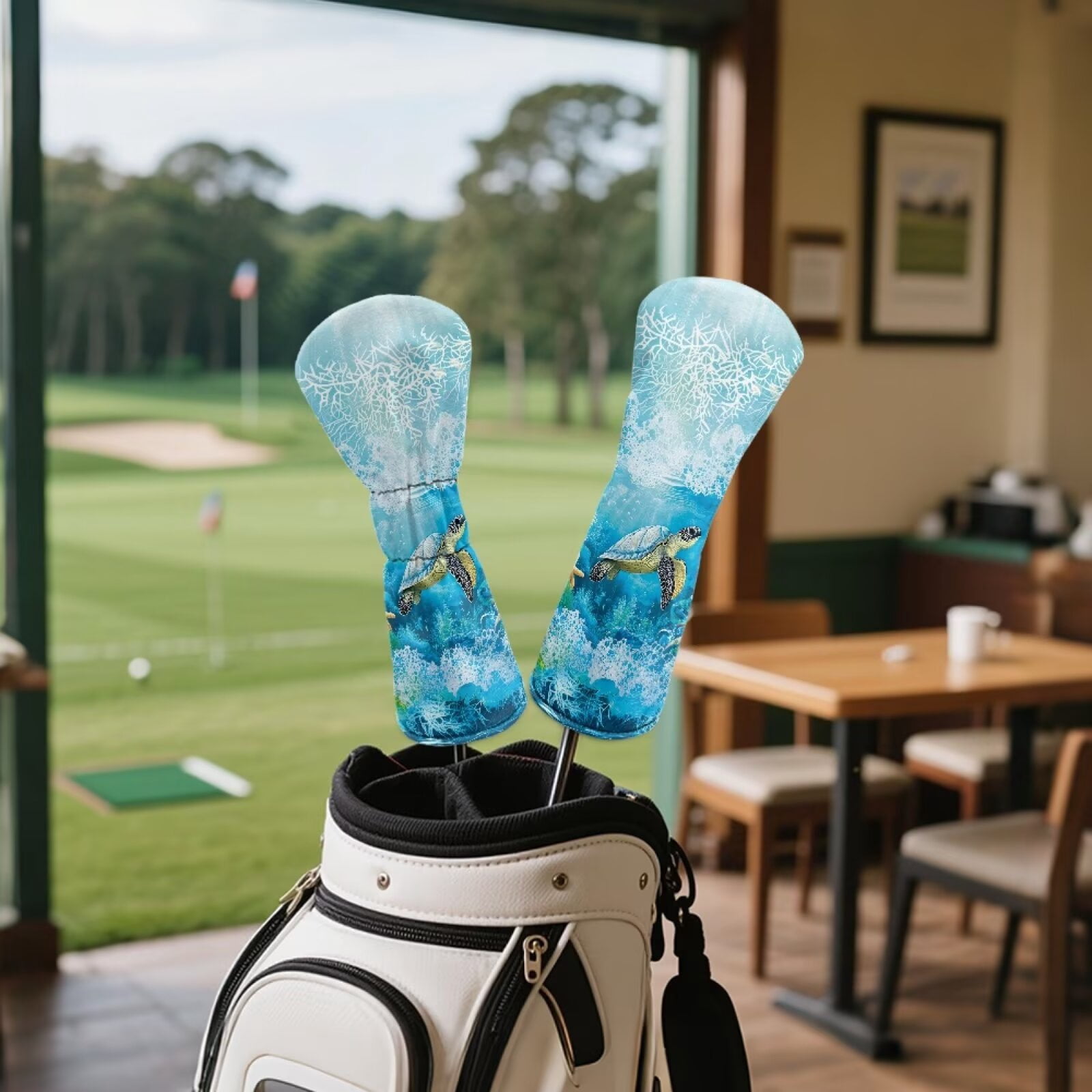 Uorisanigo Golf Club Head Covers Waterproof PU Leather Driver/Fairway/Hybrid Headcovers with Double Elastic Band for Most Brand, Boho Sea Turtle Headcovers for Club Protective