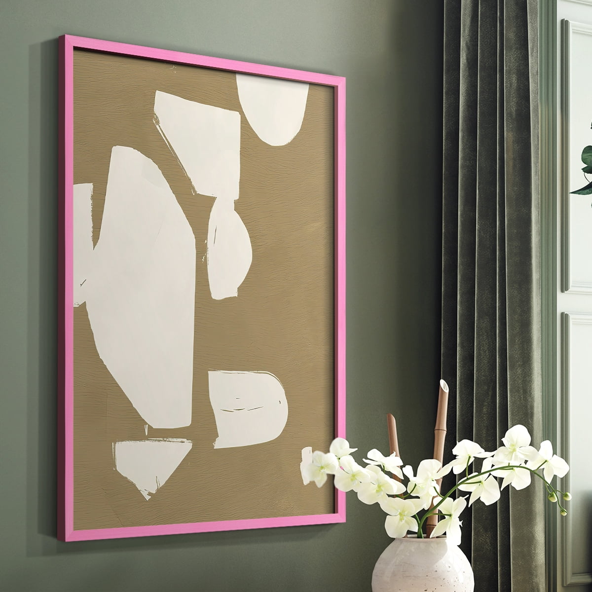 Chunky Abstract II Framed Print in Pink Solid Wood Framed Print No Nail Hanging