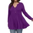 thumbnail image 3 of Baqcunre Long Sleeve Shirts For Women Women'S Long Sleeve V Neck Button Pleated Solid Color Plus Size T Shirt Top Plus Size Tops Womens Blouses Purple XXL, 3 of 7