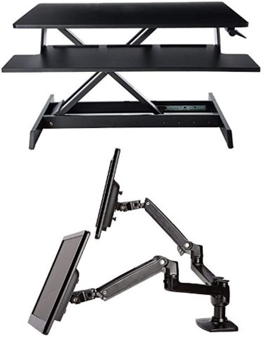 AdjustableHeight Standing Desk Converter with Dual Monitor Arms
