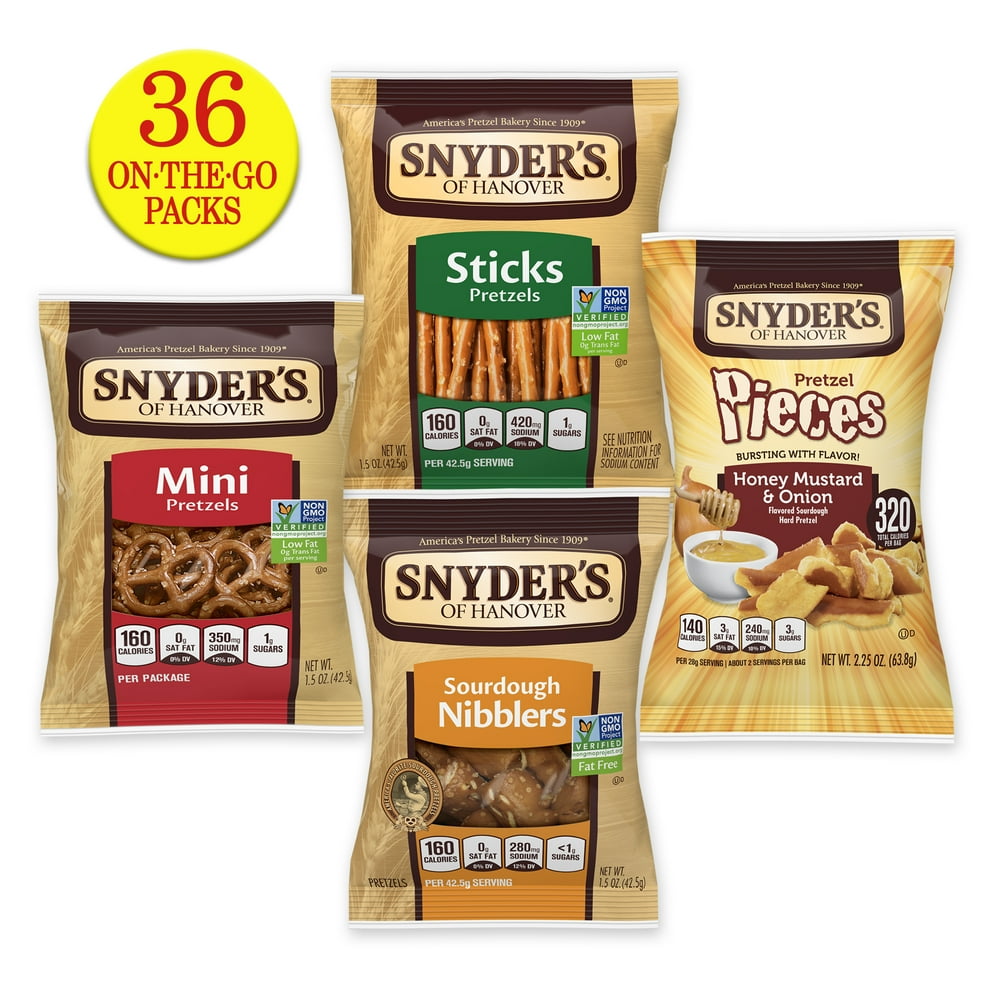 Snyder's Pretzels, Variety Pack of Individual Packs, 4 Flavors (36