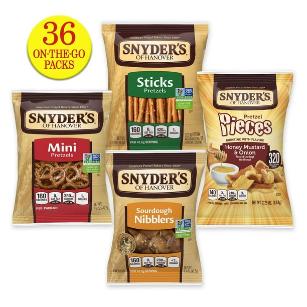 Snyder's Pretzels, Variety Pack of Individual Packs, 4 Flavors (36