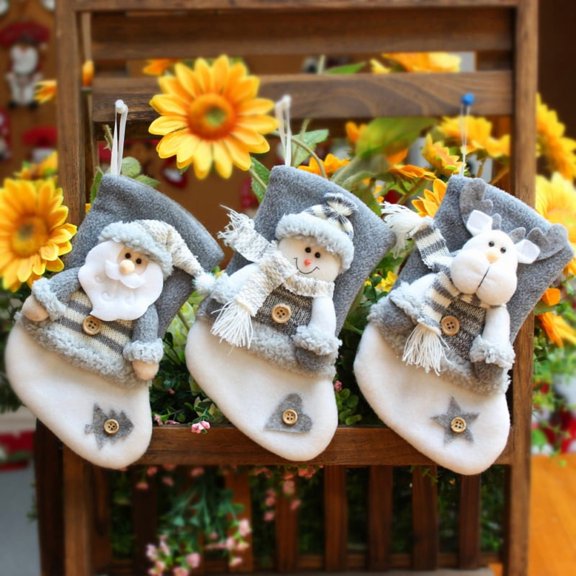 EFINNY Set of 3 Christmas Stockings Decoration with Cute 3D Plush Santa Snowman Reindeer Xmas Stockings for Christmas Decorations Gifts and Family Holiday Decor