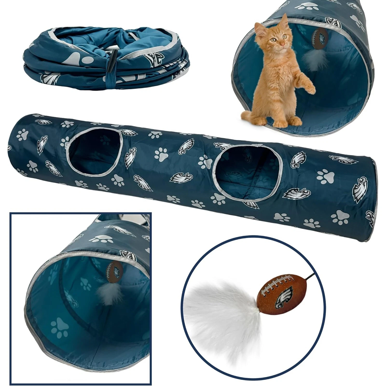 Pets First NFL Cat Tunnel Tube Toy & Plush Football Toy Filled with Catnip