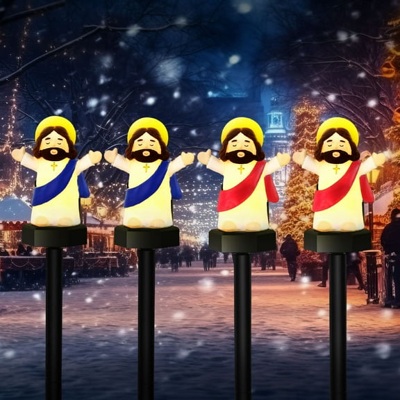8 Pack Solar Jesus Lights Christmas Pathway Lights Outdoor Decoations, Jesus Figures Stake Lamp Solar Christmas Decorations, Waterproof Christian Outdoor Decor for Yard, Patio, Porch
