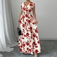 thumbnail image 5 of JoveMarine Summer Dresses for Women 2026 Floral - Print V-Neck Long Waist Cinching Flowy Maxi Dress with Elastic Back for Beach Resort,Red XL, 5 of 8