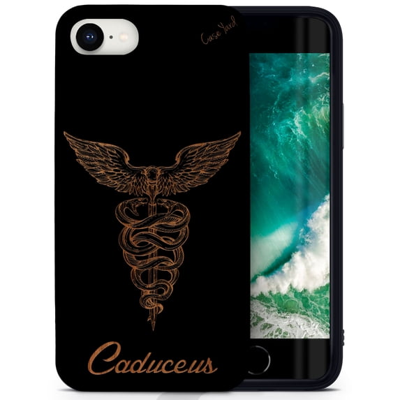 Case Yard Wooden Case for iPhone-SE Soft TPU Silicone cover Slim Fit Shockproof Wood Protective Phone Cover for Girls Boys Men and Women Supports Wireless Charging Mercury Design