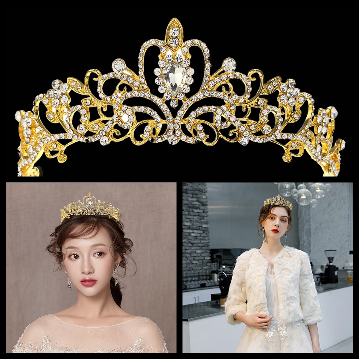 Princes Bridal Pageant Rhinestone Crystal Wedding Prom Crown Tiara Veil Headband 