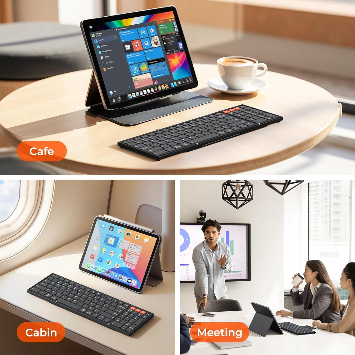 Meetion Foldable BT Keyboard with Touchpad & Num Pad, Portable, Rechargeable for Laptop/Tablet