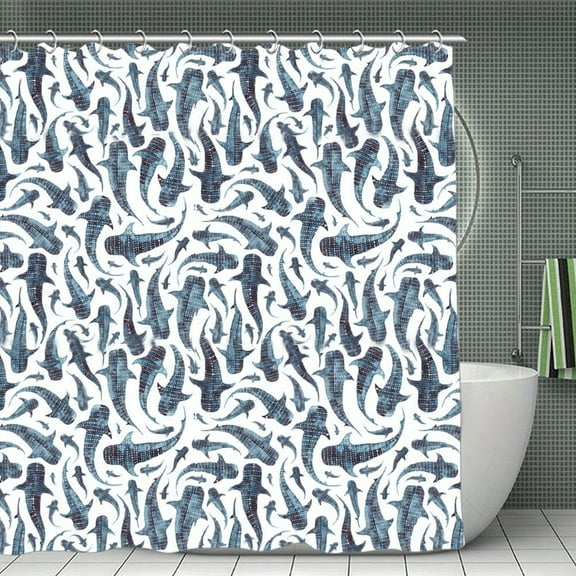 Whale Shark Shower Curtain，Washable Waterproof Bathroom Shower Curtain Set With Hooks,71x71 Inch