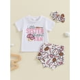 thumbnail image 2 of Suealasg Baby Girl Summer Clothes Short Sleeve Letter Print T-Shirt Tops Baseball Print Shorts Headband Sets 3 6 12 18 24 Months Infant Girl 3Pcs Casual Outfits, 2 of 7