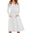 thumbnail image 3 of TaTaai Womens Casual A Line Dress with Pockets Long Sleeve Button Down Round Neck Flared Midi Length Soft Comfortable for Fall Daily Party Holiday Gift, 3 of 7