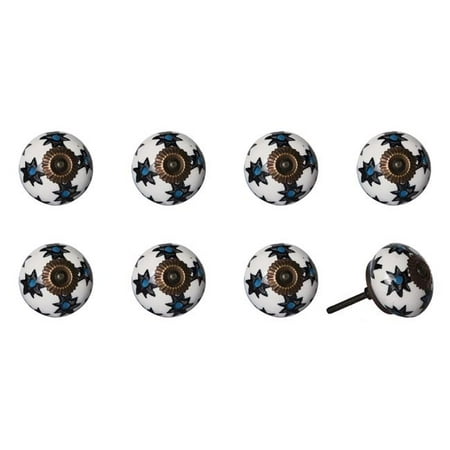 Knob-it 676685031228 Vintage Hand Painted Ceramic Knob Set - White, Blue & Bronze - Pack of 8