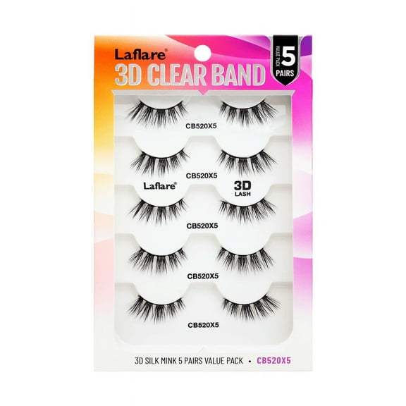 Laflare Strip Lashes look like Eyelash Extensions Clear Band 3D Natural Look Volume Lashes Wipsy. 5 Pairs