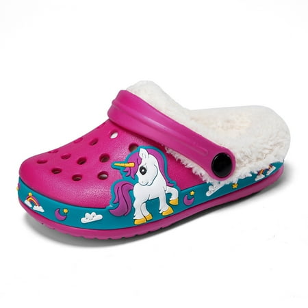 

Little Kids Lined Clogs Boys Garden Slippers Kids Plush Warm Slippers Fuzzy Plush Lined Home Bedroom Slippers Non-Slip Indoor Outdoor Mules for Boys Girls Toddler Pink 26