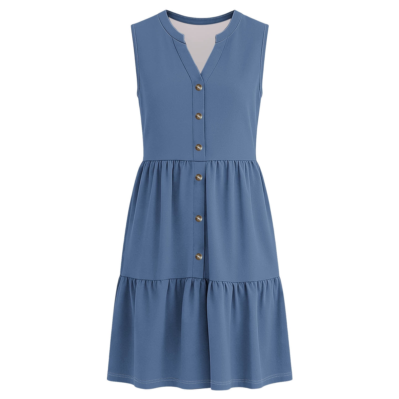 Oplxuo Summer Dresses for Women V Neck Sleeveless Sundresses Button Down Casual Dresses Ruffled Hem Midi Dress for Beach