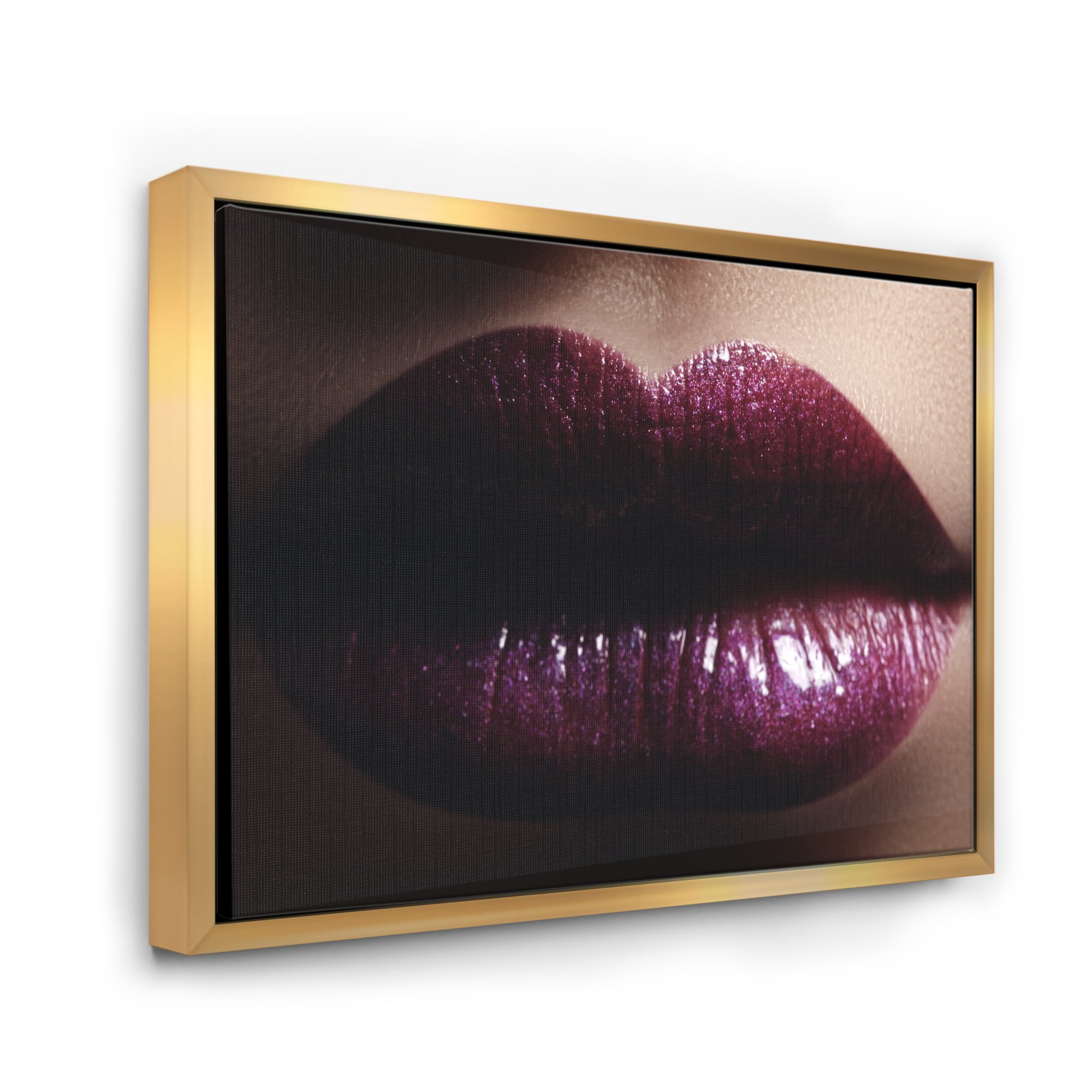 Designart 'Close-Up Of Woman Plump Lips With Glitter' Modern Framed Canvas Wall Art Print
