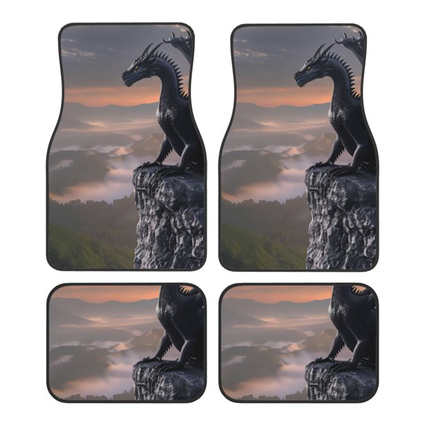 Fotbe Black Dragon Cliff Dawn Juego de 4 Tapetes para Auto con Estampado – Alfombrillas de Goma Reforzada, Diseño Antideslizante, Protección para Todo el Año – Vehículos, Autos, Camionetas y SUVs