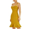 thumbnail image 3 of Double Strap Ruffle Fish Tail Hem Sleeveless Flounce Bodycon Bandage Dress MUSTARD YELLOW S, 3 of 5